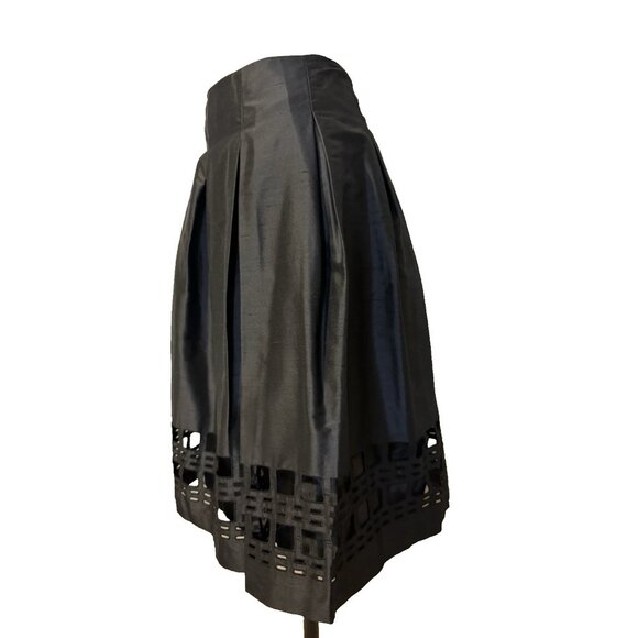 Talbots Skirt 14P Black A Line Cut Out Silk Duponi Flat Pleat NEW $128 - Picture 5 of 12